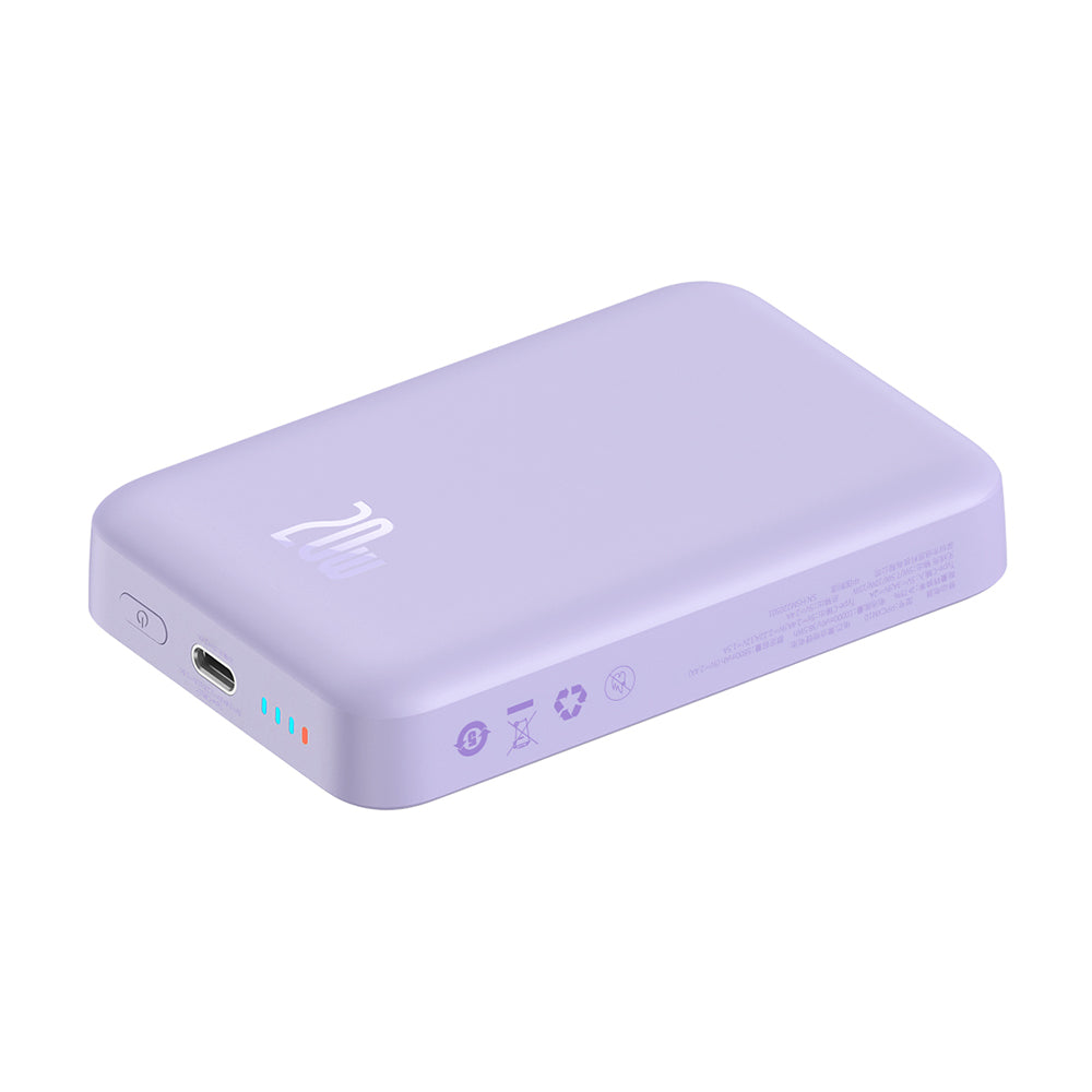 Externá bezdrôtová batéria Baseus Magnetic Mini, 10000mAh, 20W, PD + FQI, 1 x QI - 1 x USB-C, Fialová PPCX110105