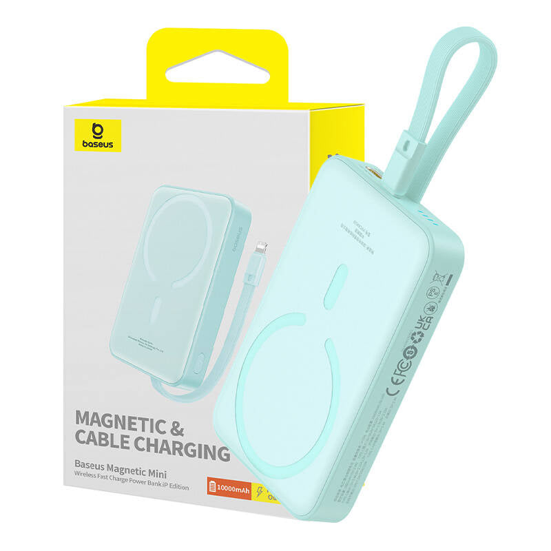 Externá bezdrôtová batéria Baseus Magnetic Mini, 10000mAh, 20W, PD + FQI, 1 x Lightning - 1 x QI - 1 x USB-C, Zelená P10022109333-00