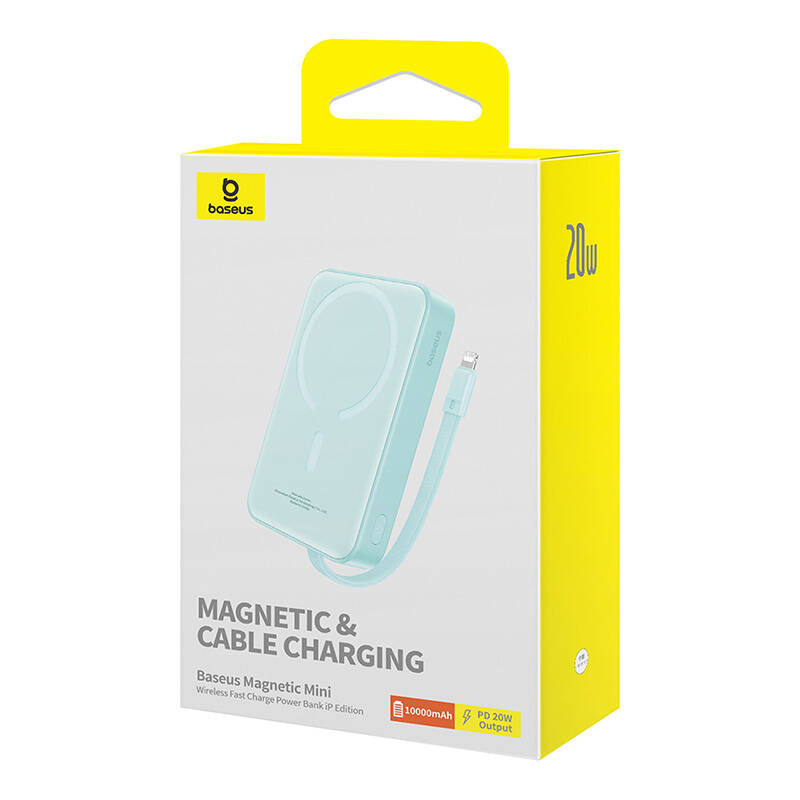 Externá bezdrôtová batéria Baseus Magnetic Mini, 10000mAh, 20W, PD + FQI, 1 x Lightning - 1 x QI - 1 x USB-C, Zelená P10022109333-00