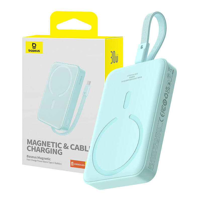 Externá bezdrôtová batéria Baseus Magnetic Mini, 10000mAh, 30W, PD + FQI, 1 x Lightning - 1 x QI - 1 x USB-C, Modrá P1002210B333-00