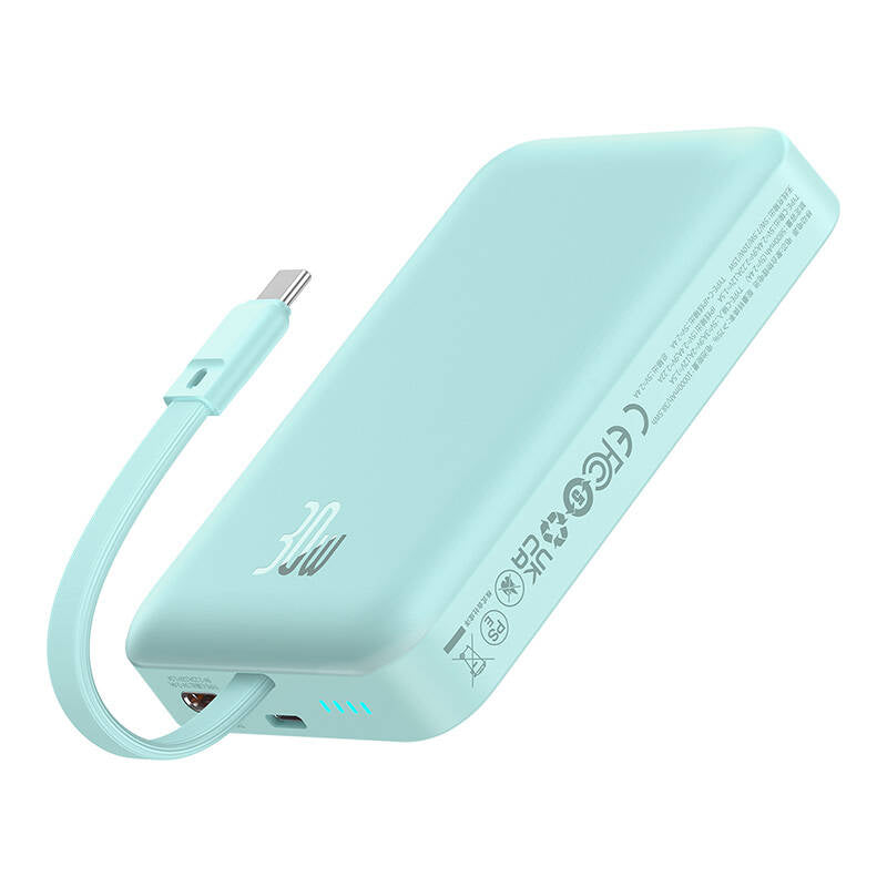 Externá bezdrôtová batéria Baseus Magnetic Mini, 10000mAh, 30W, PD + FQI, 1 x Lightning - 1 x QI - 1 x USB-C, Modrá P1002210B333-00