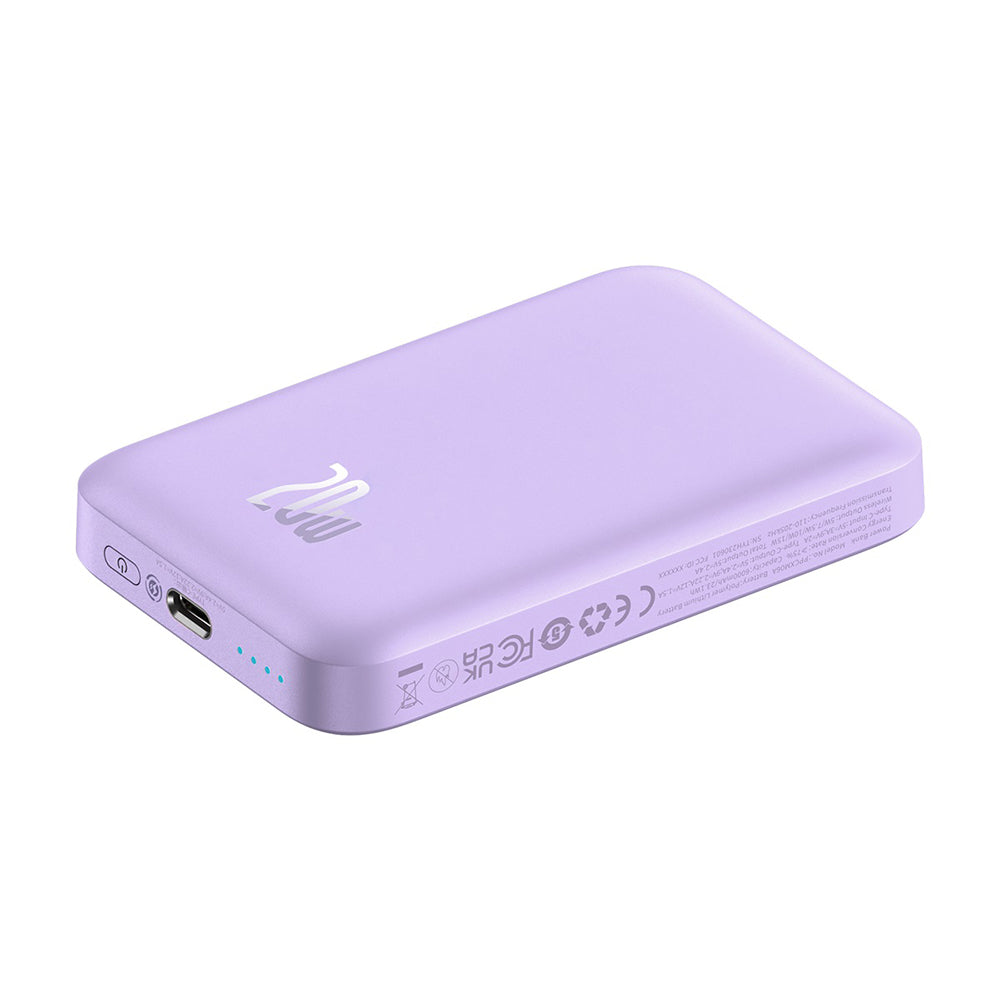 Externá bezdrôtová batéria Baseus Mini Air, 6000mAh, 20W, PD + FQI, 1 x QI - 1 x USB-C, Fialová P10059002513-00