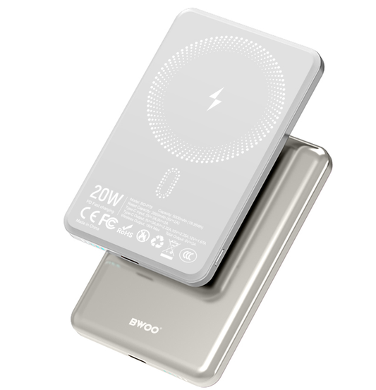 Bezdrôtová externá batéria BWOO P79, 5000mAh, 20W, PD + FQI, 1 x QI - 1 x USB-C, sivá