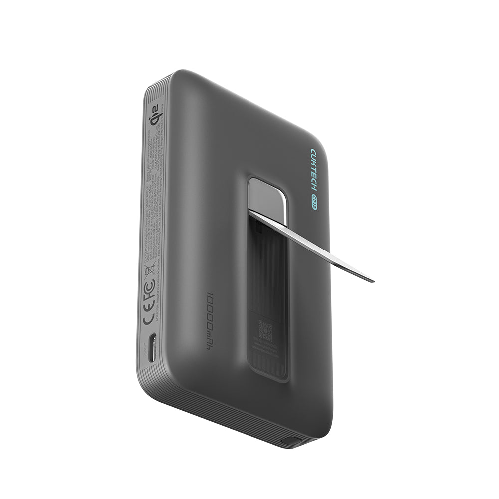 Cuktech WPB100 Wireless External Battery, 10000mAh, 30W, PD + FQI, 1 x QI - 1 x USB-C, Gray CUWPB100GLBK