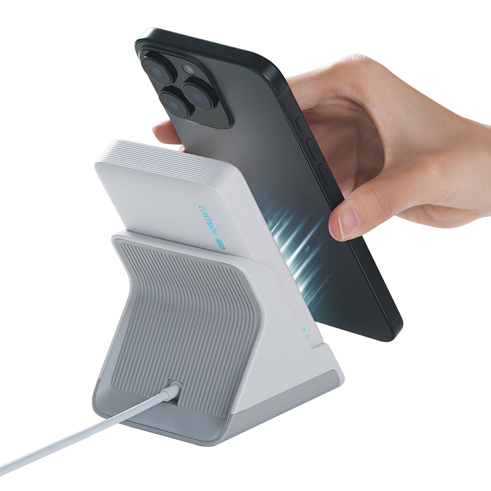 Bezdrôtová externá batéria Cuktech WPB100N, 10000mAh, 20W, PD + FQI, 1 x QI - 1 x USB-C, biela CKWPB100NGLGR