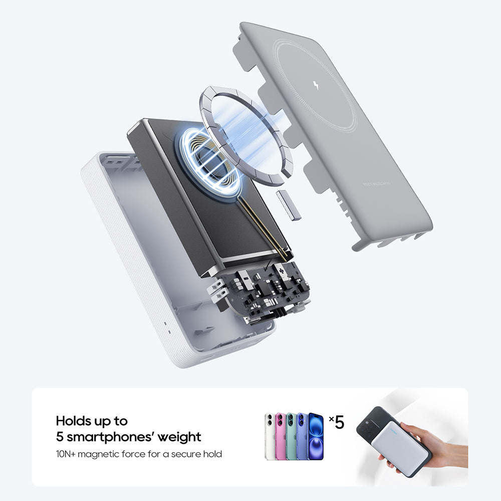 Bezdrôtová externá batéria Cuktech WPB100N, 10000mAh, 20W, PD + FQI, 1 x QI - 1 x USB-C, biela CKWPB100NGLGR
