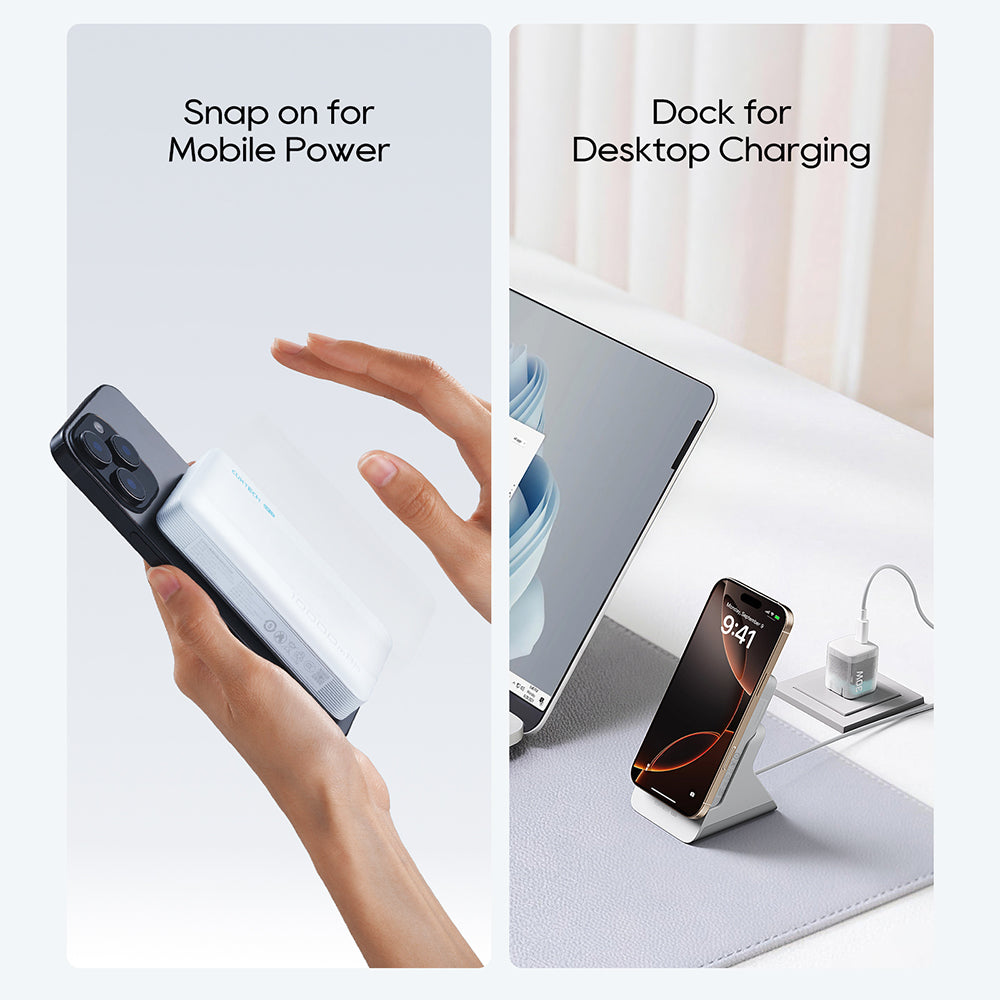 Bezdrôtová externá batéria Cuktech WPB100N, 10000mAh, 20W, PD + FQI, 1 x QI - 1 x USB-C, biela CKWPB100NGLGR