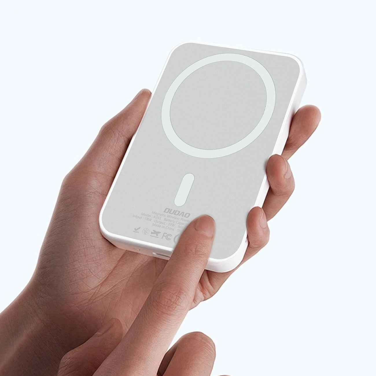 Externá bezdrôtová batéria Dudao K26, 10000mAh, 20W, PD + FQI, 1 x QI - 1 x USB-C, Biela