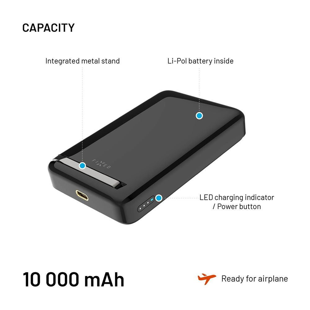 Externá bezdrôtová batéria Fixed MagZen 10 Pro, 10000mAh, 30W, PD + FQI, 1 x QI - 1 x USB-C, Čierna