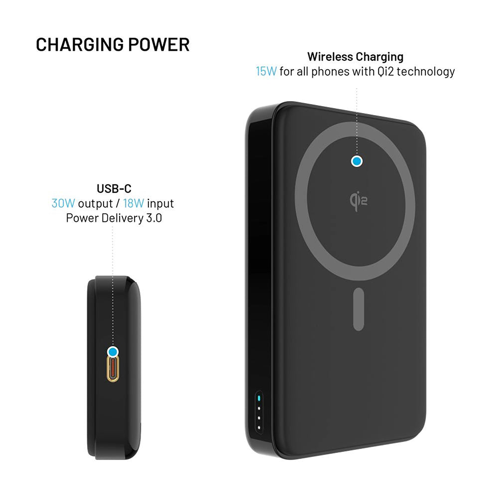 Externá bezdrôtová batéria Fixed MagZen 10 Pro, 10000mAh, 30W, PD + FQI, 1 x QI - 1 x USB-C, Čierna