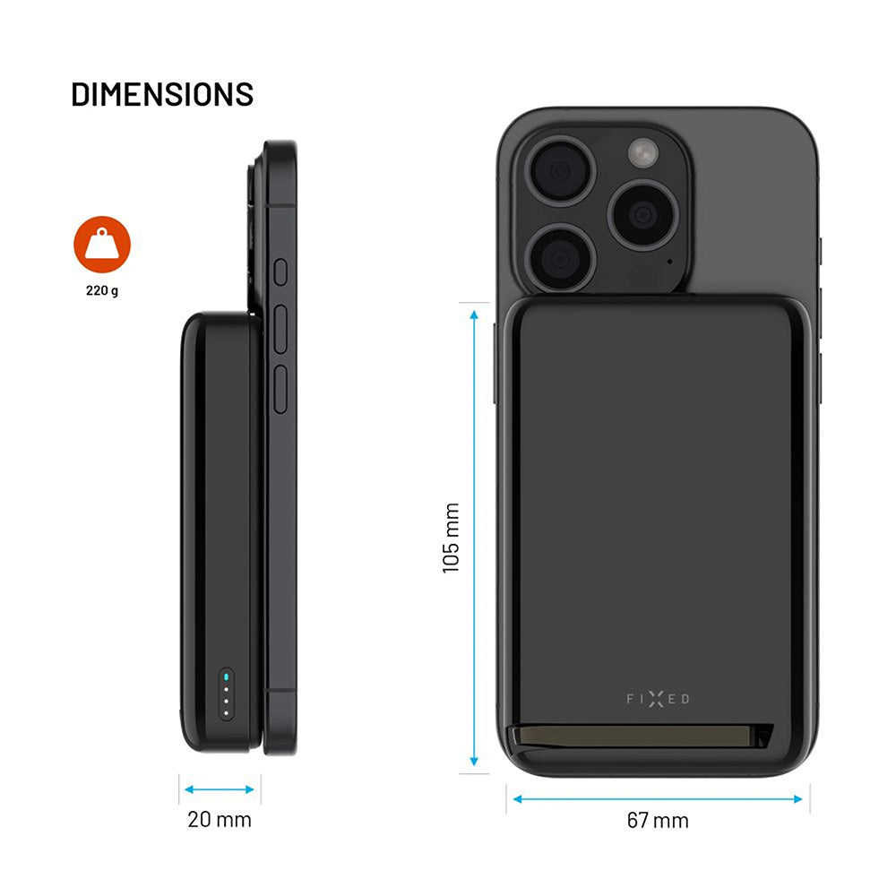 Externá bezdrôtová batéria Fixed MagZen 10 Pro, 10000mAh, 30W, PD + FQI, 1 x QI - 1 x USB-C, Čierna