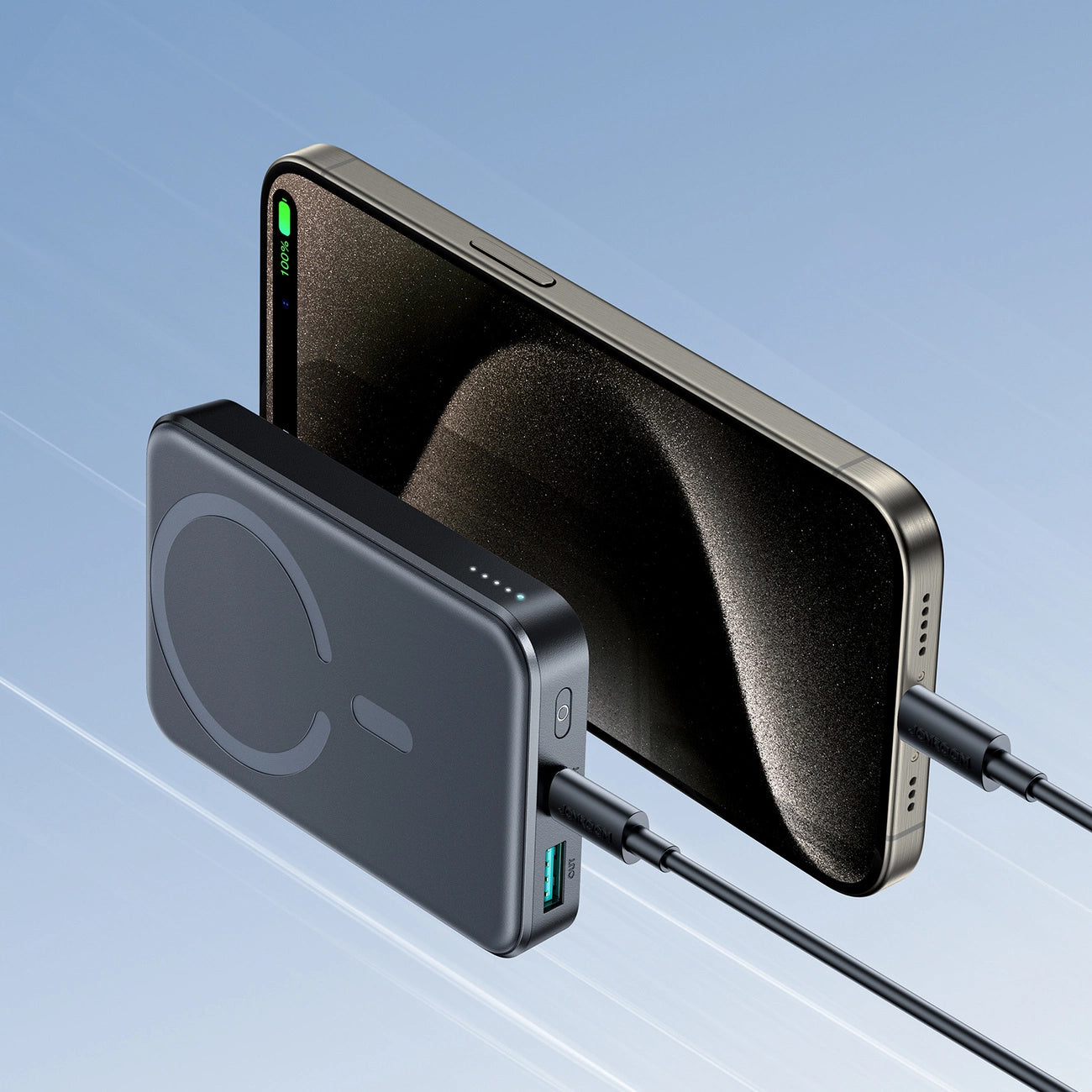 Externá bezdrôtová batéria Joyroom JR-W020, 10000mAh, 20W, QC + PD + FQI, 1 x QI - 1 x USB-A - 1 x USB-C, Čierna