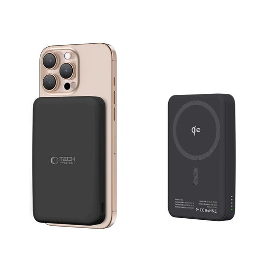 Tech-Protect PB24 LifeMag bezdrôtová externá batéria, 10000 mAh, 15 W, PD + FQI, 1 x QI - 1 x USB-A - 1 x USB-C, čierna