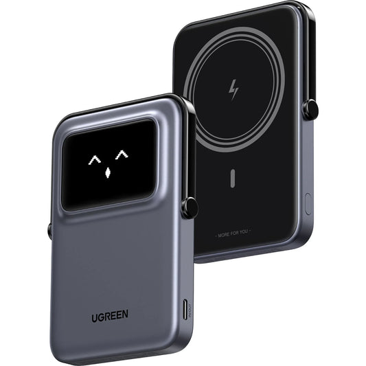 Externá bezdrôtová batéria UGREEN PB571 Uno, 5000mAh, 20W, PD + FQI, 1 x QI - 1 x USB-C, Sivá