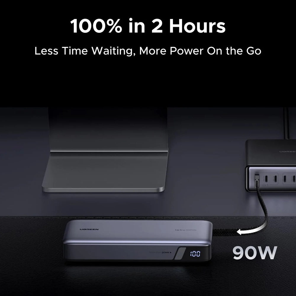 Externá batéria UGREEN PB726 (55995B), 25000mAh, 165W, QC + PD, 1 x USB-A - 3 x USB-C, Sivá