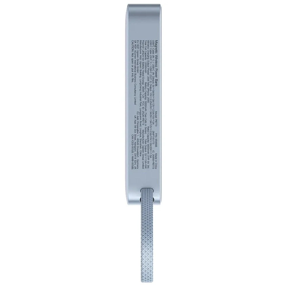 Bezdrôtová externá batéria UGREEN MagFlow PB773 (65958B), 10000mAh, 25W, PD + FQI, 1 x QI - 2 x USB-C, modrá