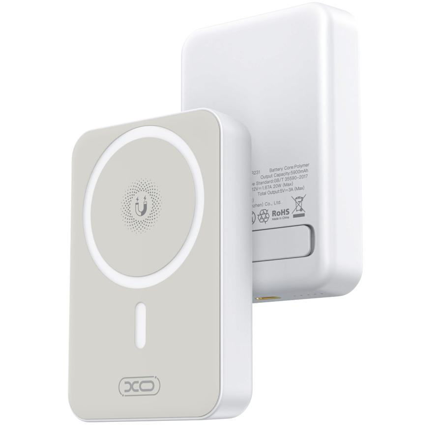 Externá batéria Wireless XO Design PR231, 10000mAh, 20W, PD + FQI, 1 x QI - 1 x USB-C, Biela