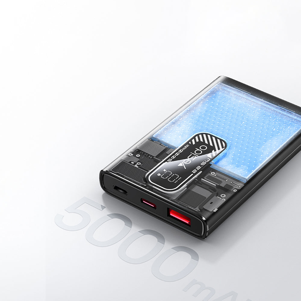 Externá batéria Yesido YP92, 5000mAh, 22.5W, QC + PD, 1 x USB-A - 1 x USB-C, Čierna