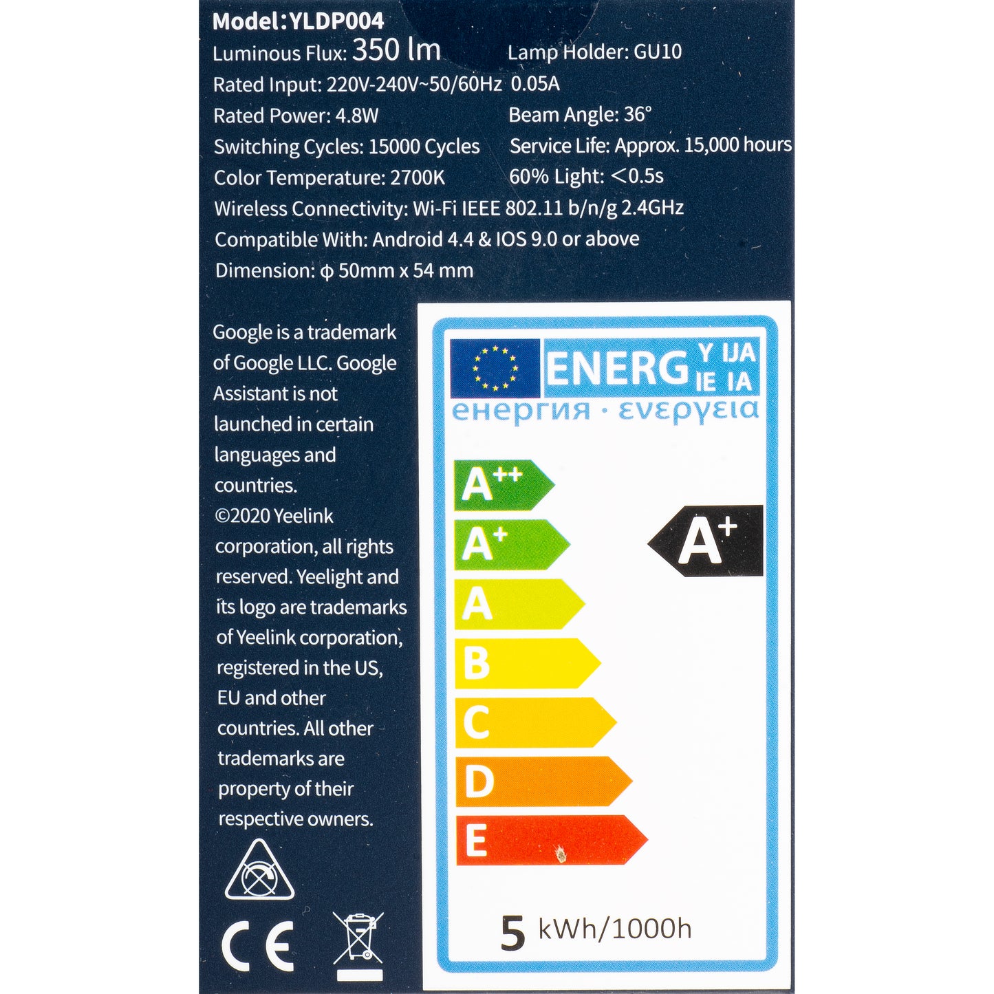 LED žiarovka Yeelight W1, Wi-Fi, GU10, 4.8W, 2700K, 350lm YLDP004