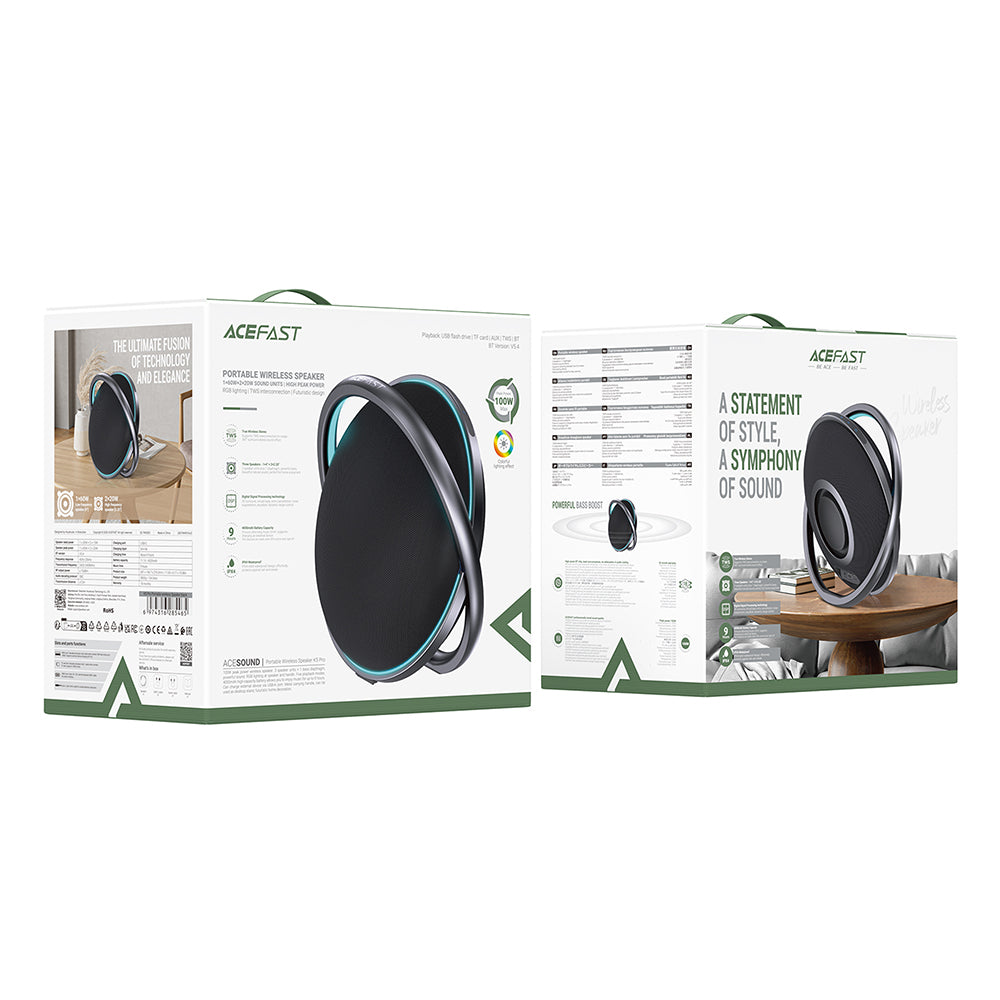 Bluetooth reproduktor Acefast K5 Pro, 100W, RGB, Vodotesný, Čierny