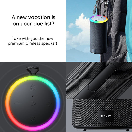 Prenosný Bluetooth reproduktor HAVIT SK833BT, 2 x 10W, RGB, Vodotesný, Čierny