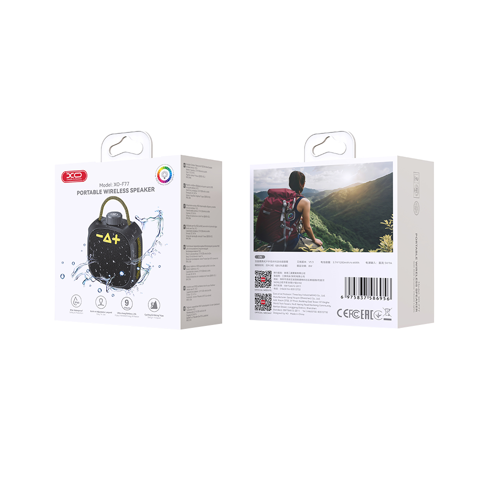 Prenosný Bluetooth reproduktor XO Design F77, TWS, RGB, Vodotesný, Čierny