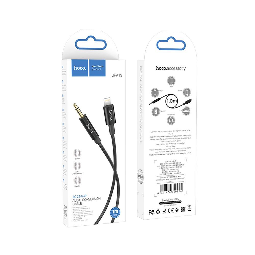 Audio kábel Lightning - 3.5mm HOCO UPA19, 1m, čierny