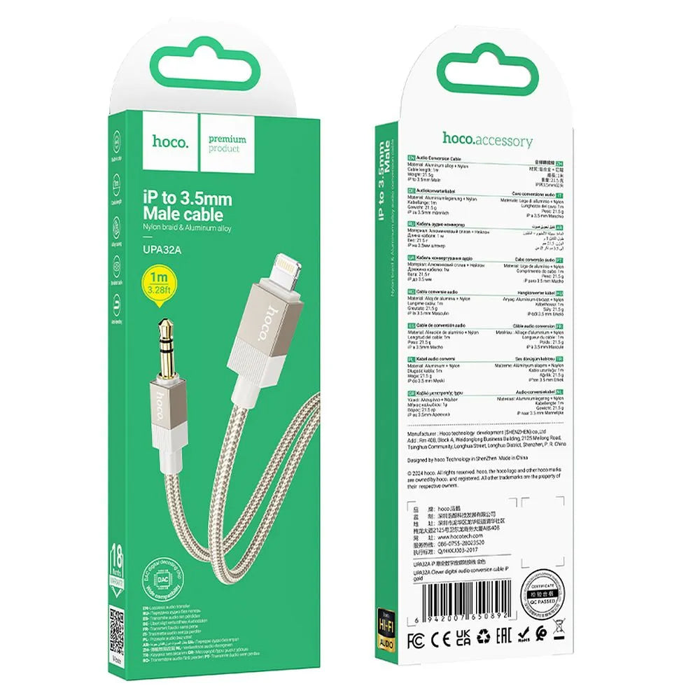 Audio kábel Lightning - 3.5mm HOCO UPA32A, 1m, Zlatý