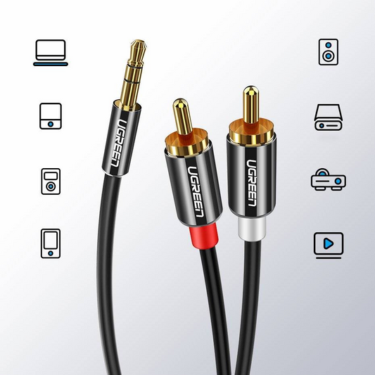 Audio kábel 3.5mm - 2 x RCA UGREEN AV116, 2m, čierny