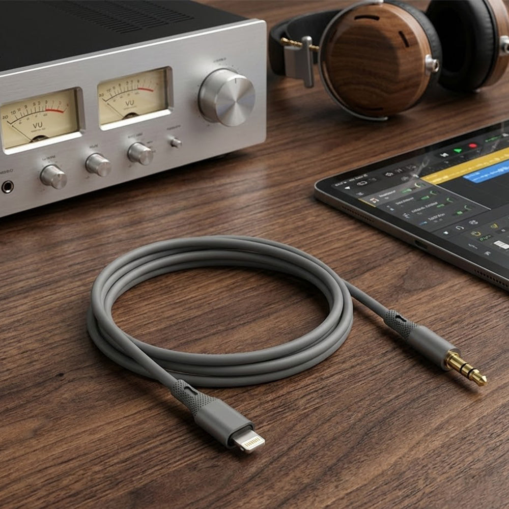Audio kábel Lightning - 3.5mm Techsuit AC5 SoundFlex, 1m, Sivý