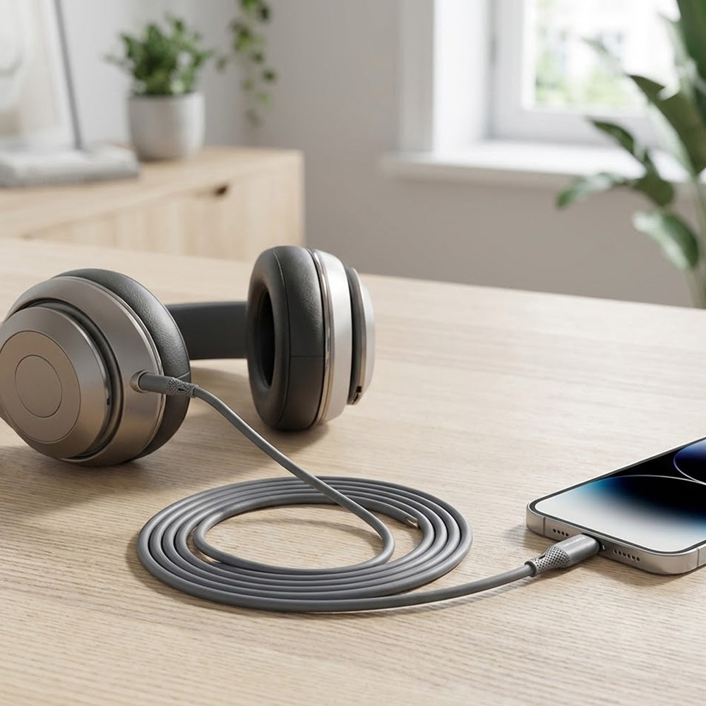 Audio kábel Lightning - 3.5mm Techsuit AC5 SoundFlex, 1m, Sivý