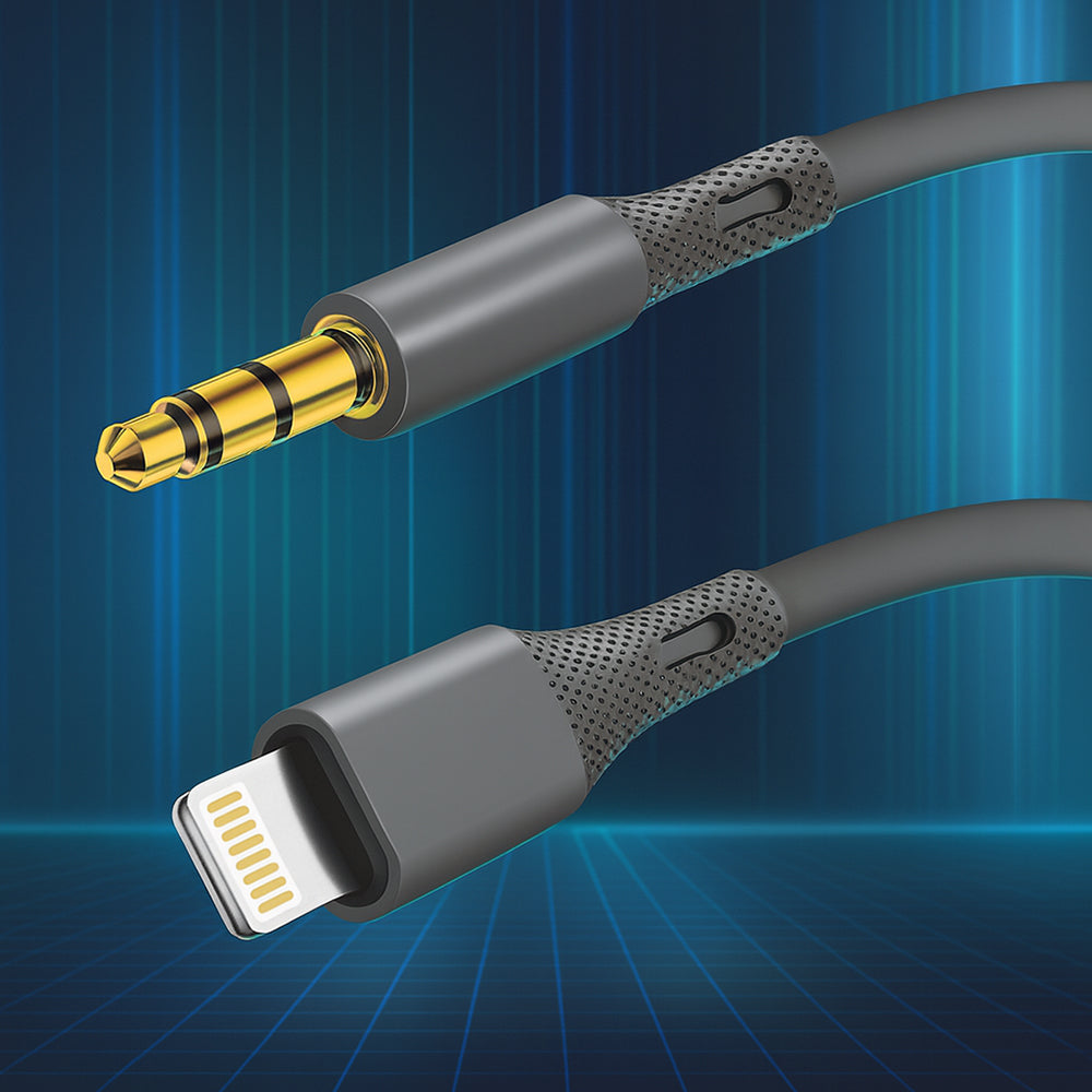Audio kábel Lightning - 3.5mm Techsuit AC5 SoundFlex, 1m, Sivý