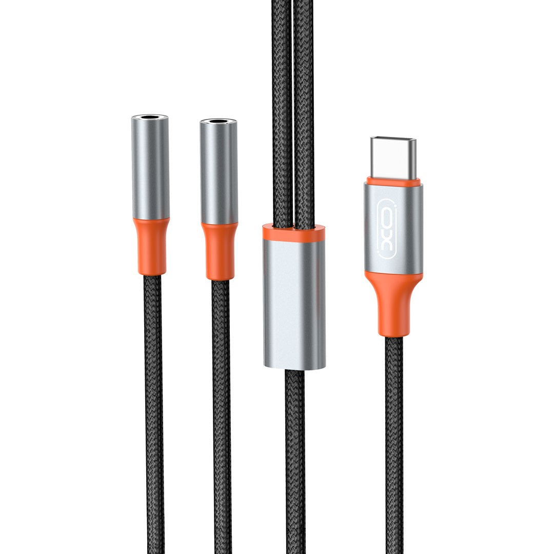 Audio Splitter kábel USB-C - 2 x 3.5mm XO Design NB-R269B 2v1, 1.2m, Čierny