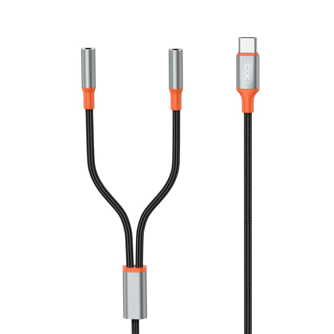 Audio Splitter kábel USB-C - 2 x 3.5mm XO Design NB-R269B 2v1, 1.2m, Čierny