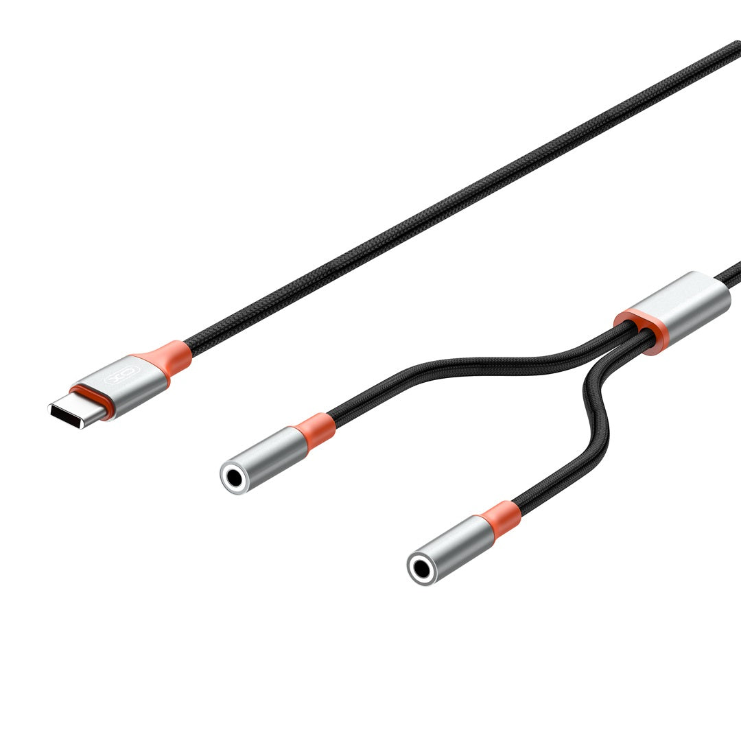 Audio Splitter kábel USB-C - 2 x 3.5mm XO Design NB-R269B 2v1, 1.2m, Čierny