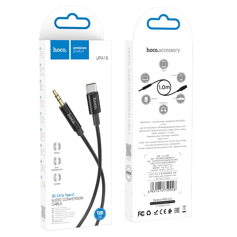 Audio kábel USB-C - 3.5mm HOCO UPA19, 1m, Čierny
