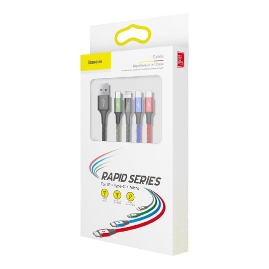 Baseus Rapid 4v1 USB-A - Lightning / microUSB / 2 x USB-C nabíjací kábel, 20 W, 1,2 m, čierny CA1T4-B01
