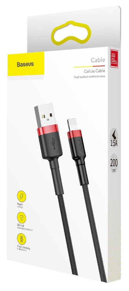 Dátový a nabíjací kábel USB-A - Lightning Baseus Cafule, 18 W, 2 m, červený CALKLF-C19