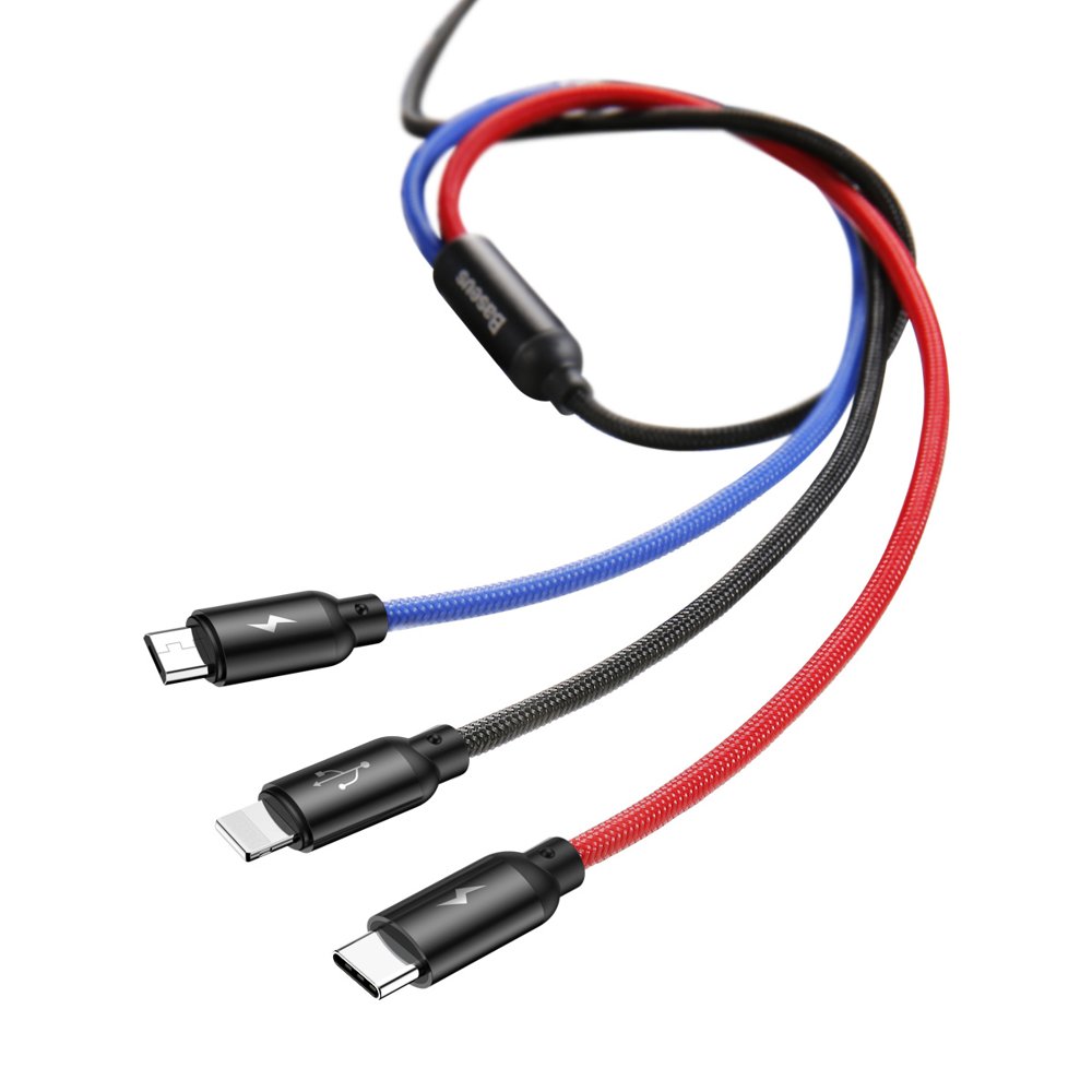 Nabíjací kábel USB-A - Lightning / microUSB / USB-C Baseus Colors 3in1, 20W, 1.2m, Čierny CAMLT-BSY01