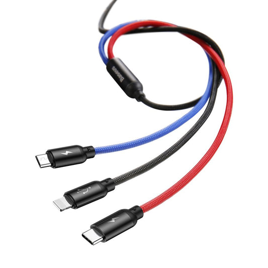Nabíjací kábel USB-A - Lightning / microUSB / USB-C Baseus Colors 3in1, 20W, 1.2m, Čierny CAMLT-BSY01