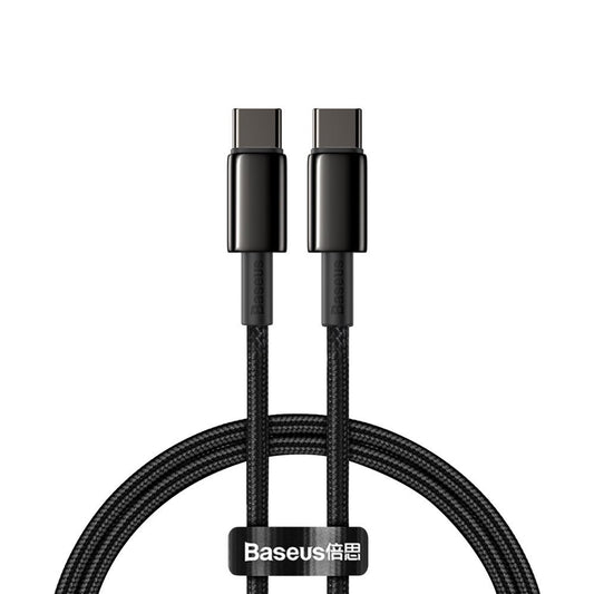 Dátový a nabíjací kábel USB-C - USB-C Baseus Tungsten Gold, 100 W, 1 m, čierny CATWJ-01