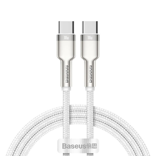 Dátový a nabíjací kábel USB-C - USB-C Baseus Cafule Metal Series, 100 W, 1 m, biely CATJK-C02