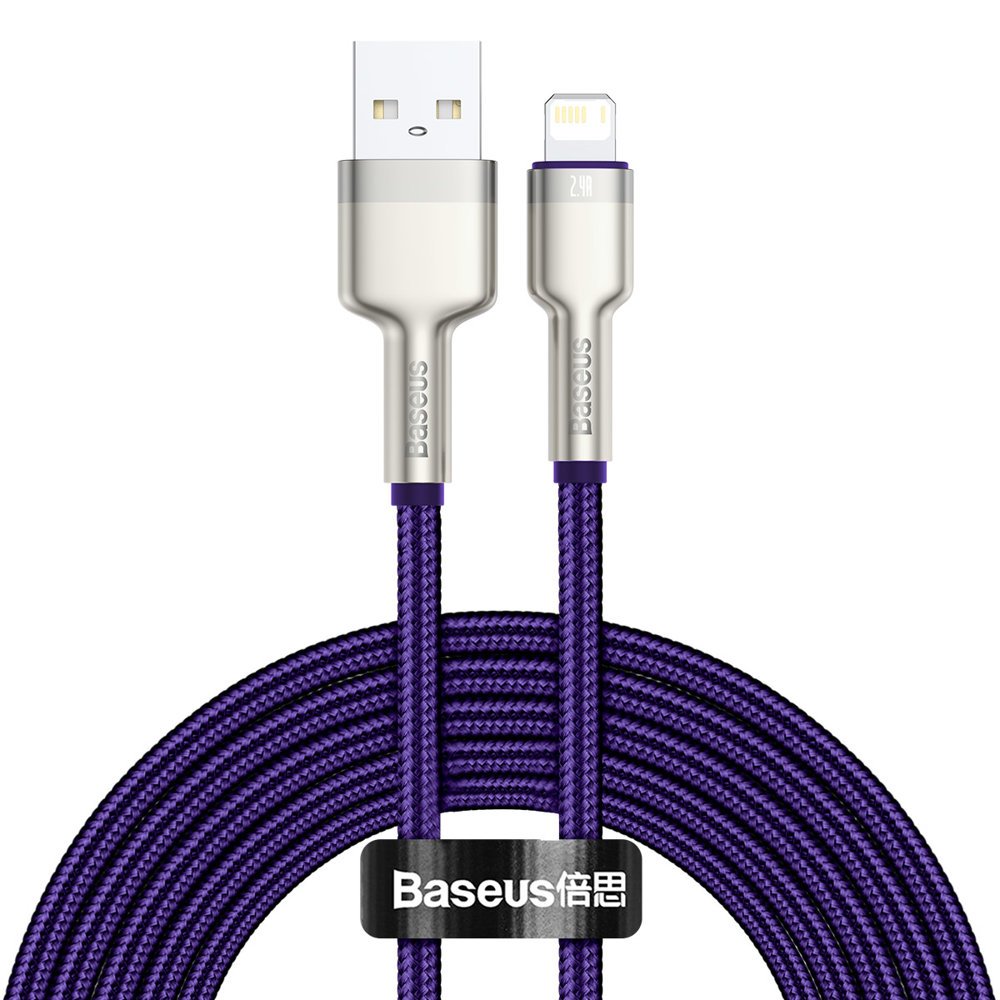 Dátový a nabíjací kábel USB-A - Lightning Baseus Cafule Metal Series, 18W, 2m, Fialový CALJK-B05