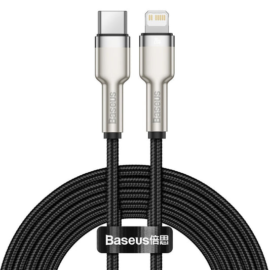 Dátový a nabíjací kábel USB-C - Lightning Baseus Cafule Metal Series, 20W, 2m, Čierny CATLJK-B01