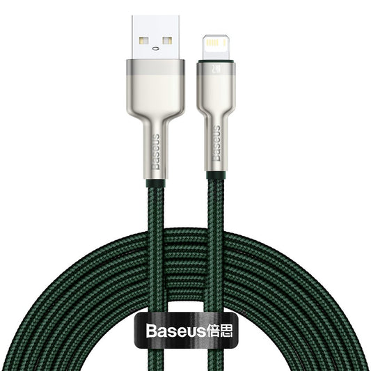 Dátový a nabíjací kábel USB-A - Lightning Baseus Cafule Metal Series, 18W, 2m, Zelený CALJK-B06
