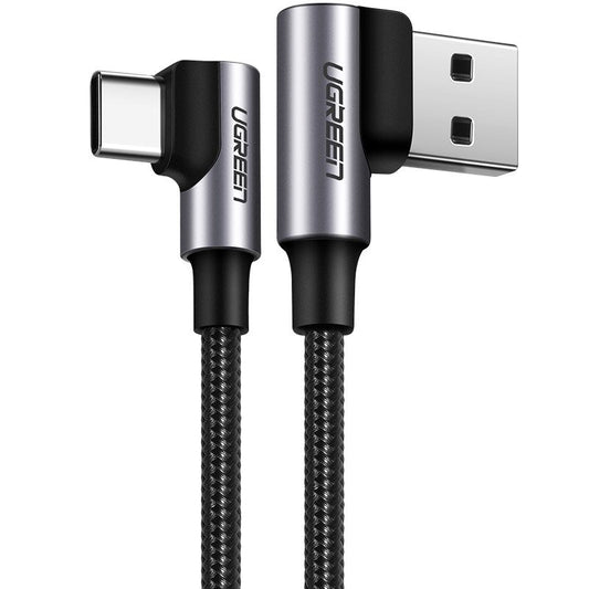 Dátový a nabíjací kábel USB-A na USB-C UGREEN US255 Angled, 60 W, 1 m, sivý