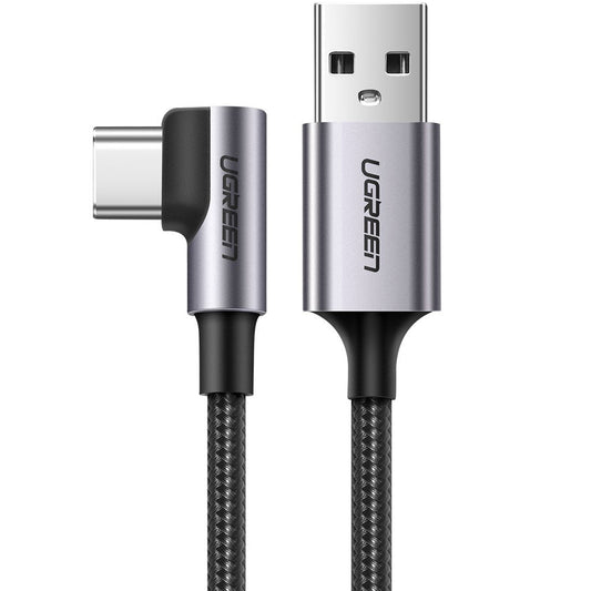 Dátový a nabíjací kábel USB-A na USB-C UGREEN US284 uhlový, 60 W, 1 m, sivý