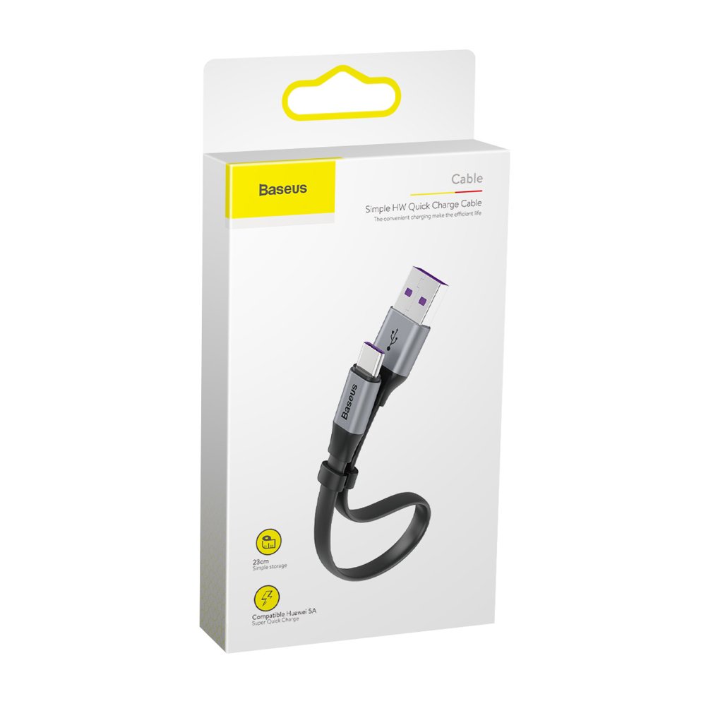 Dátový a nabíjací kábel USB-A - USB-C Baseus Simple, 40W, 0,23m, Sivý CATMBJ-BG1