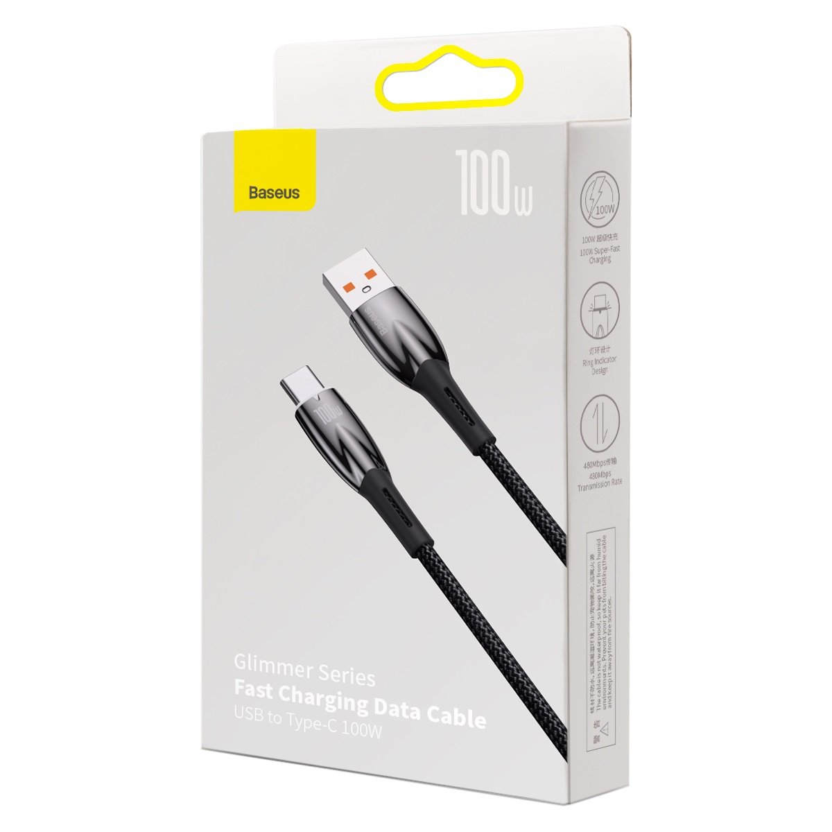 Dátový a nabíjací kábel USB-A na USB-C Baseus Glimmer Series, 100 W, 2 m, čierny CADH000501 CADH000501