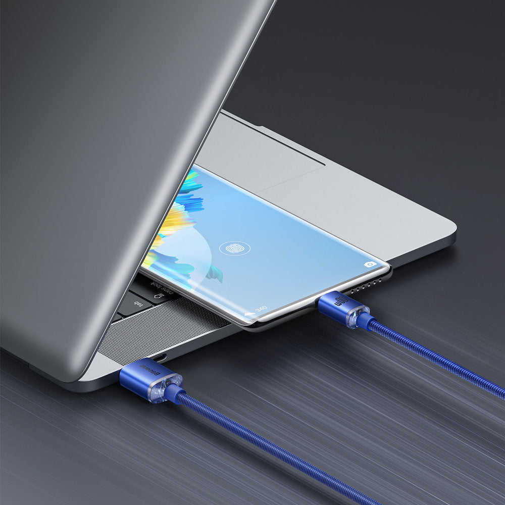 Dátový a nabíjací kábel USB-A na USB-C Baseus Crystal Shine Series, 100 W, 2 m, modrý CAJY000503